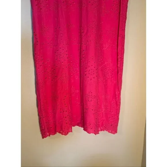 Talbots Size 16 Embroidered Eyelet Lace Tee Shirt Dress Hot Pink Spring Vacation - Picture 6 of 15